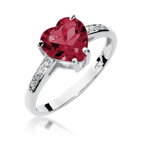 Przejdź do produktu Pierścionek zaręczynowy z białego złota z rubinem i diamentami 0,04ct Fire Of Love 