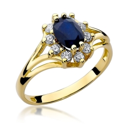 Pierścionek zaręczynowy z żółtego złota z szafirem i diamentami 0,30ct Fire Of Love BW-37-szafir