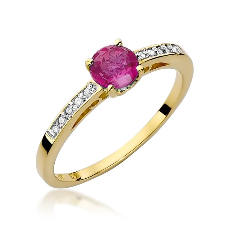 Pierścionek zaręczynowy z żółtego złota z rubinem i diamentami 0,05ct Fire Of Love BW-66-rubin