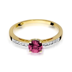 Pierścionek zaręczynowy z żółtego złota z rubinem i diamentami 0,05ct Fire Of Love BW-66-rubin