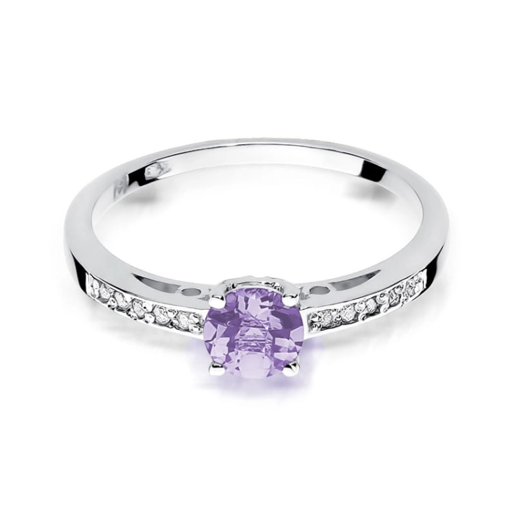 Pierścionek zaręczynowy z białego złota z ametystem i diamentami 0,05ct Fire Of Love BW-66-ametyst-b