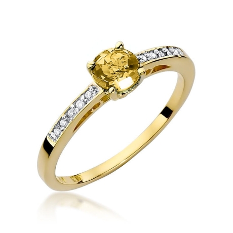 Przejdź do produktu Pierścionek zaręczynowy z żółtego złota z cytrynem i diamentami 0,05ct Fire Of Love 