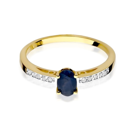 Przejdź do produktu Pierścionek zaręczynowy z żółtego złota z szafirem i diamentami 0,05ct Fire Of Love