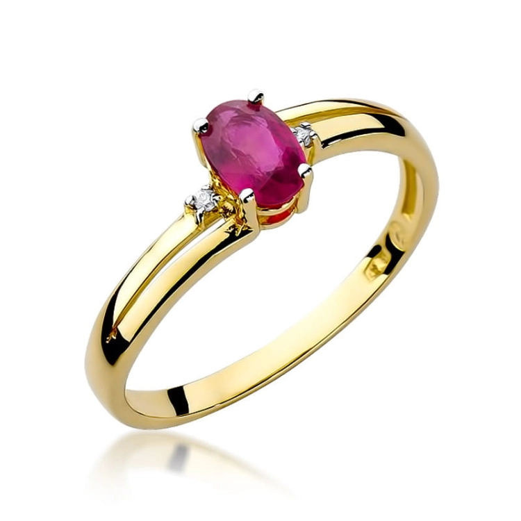 Pierścionek zaręczynowy z żółtego złota z rubinem i diamentami 0,03ct Fire Of Love BW-68-rubin