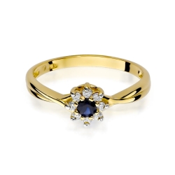 Pierścionek zaręczynowy z żółtego złota z szafirem i diamentami 0,12ct Fire Of Love BW-72-szafir
