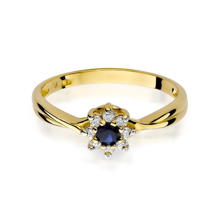 Pierścionek zaręczynowy z żółtego złota z szafirem i diamentami 0,12ct Fire Of Love BW-72-szafir