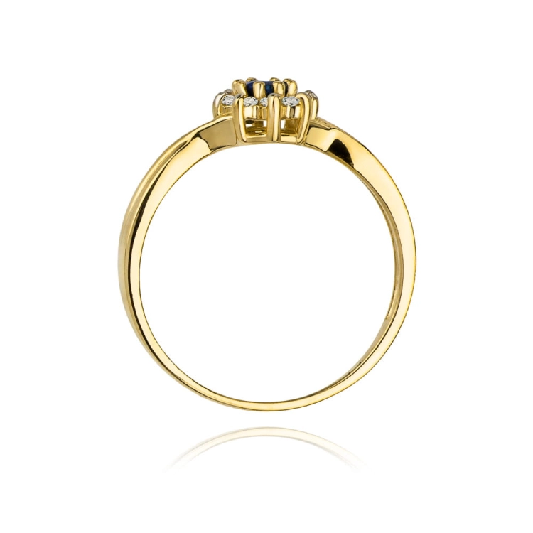 Pierścionek zaręczynowy z żółtego złota z szafirem i diamentami 0,12ct Fire Of Love BW-72-szafir