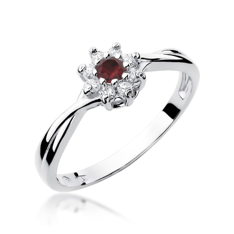 Pierścionek zaręczynowy z białego złota z rubinem i diamentami 0,12ct Fire Of Love BW-72-rubin-b