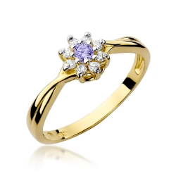 Pierścionek zaręczynowy z żółtego złota z tanzanitem i diamentami 0,12ct Fire Of Love BW-72-ametyst