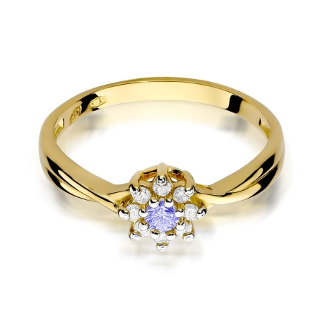 Przejdź do produktu Pierścionek zaręczynowy z żółtego złota z tanzanitem i diamentami 0,12ct Fire Of Love