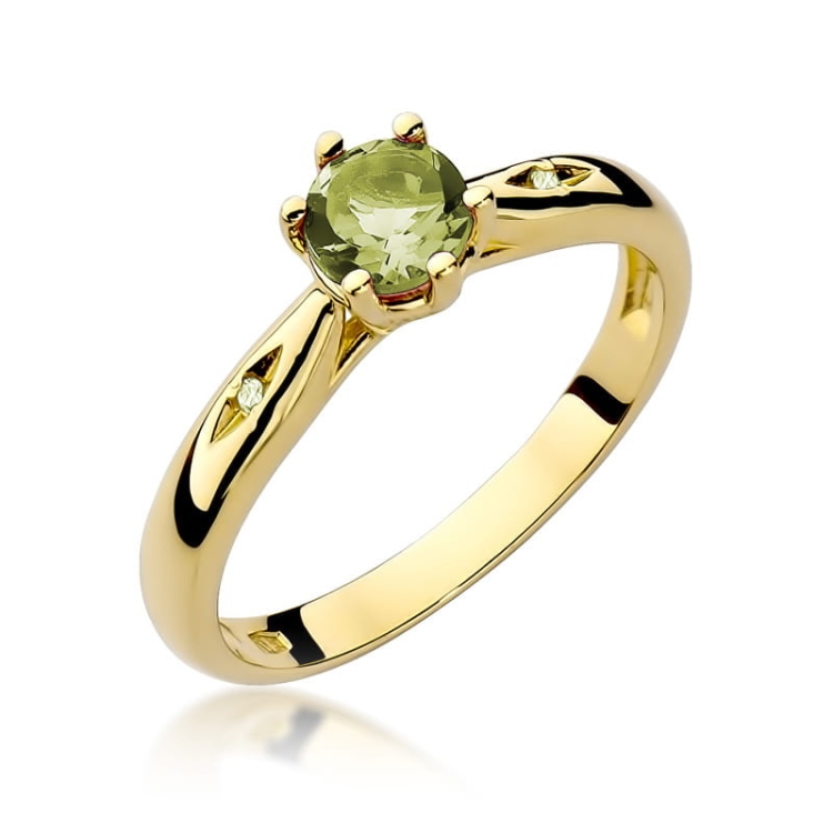 Pierścionek zaręczynowy z żółtego złota z oliwinem i diamentami 0,01ct Fire Of Love BW-74-oliwin