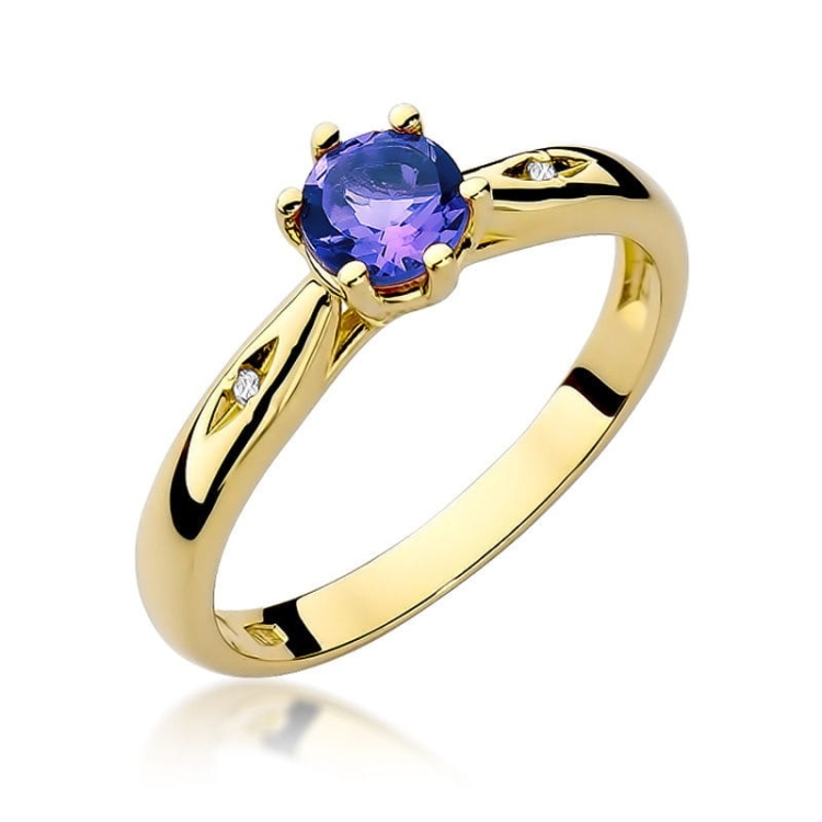 Pierścionek zaręczynowy z żółtego złota z tanzanitem i diamentami 0,01ct Fire Of Love BW-74-tanzanit