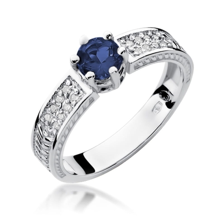 Przejdź do produktu Pierścionek zaręczynowy z białego złota z szafirem i diamentami 0,08ct Fire Of Love