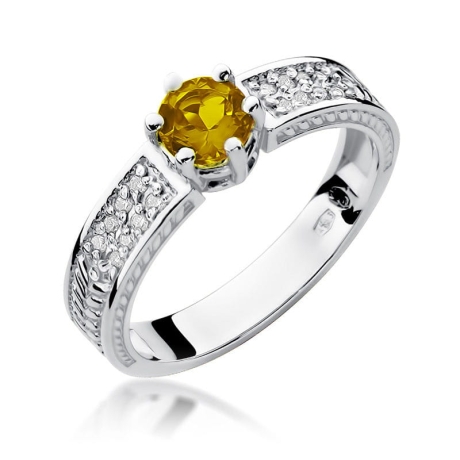 Przejdź do produktu Pierścionek zaręczynowy z białego złota z cytrynem i diamentami 0,08ct Fire Of Love