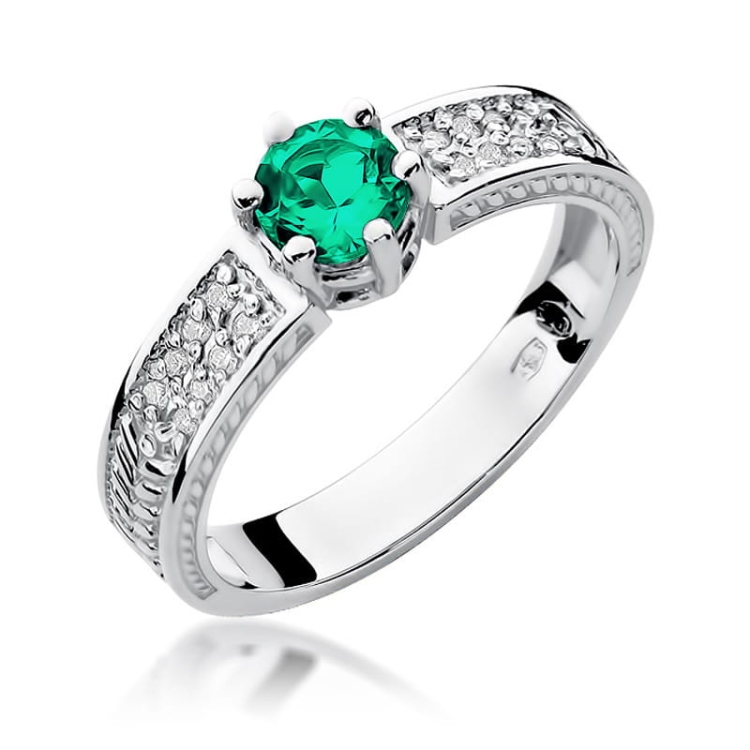 Pierścionek zaręczynowy z białego złota z szmaragdem i diamentami 0,08ct Fire Of Love BW-75-szmaragd-b