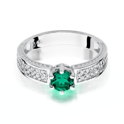 Pierścionek zaręczynowy z białego złota z szmaragdem i diamentami 0,08ct Fire Of Love BW-75-szmaragd-b