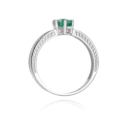 Pierścionek zaręczynowy z białego złota z szmaragdem i diamentami 0,08ct Fire Of Love BW-75-szmaragd-b