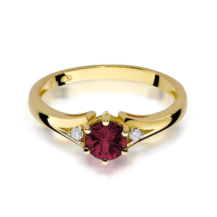 Pierścionek zaręczynowy z żółtego złota z rubinem i diamentami 0,03ct Fire Of Love BW-76-rubin