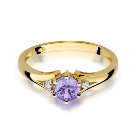 Przejdź do produktu Pierścionek zaręczynowy z żółtego złota z ametystem i diamentami 0,03ct Fire Of Love