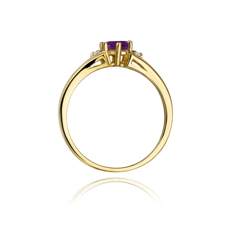 Pierścionek zaręczynowy z żółtego złota z ametystem i diamentami 0,03ct Fire Of Love BW-76-ametyst