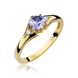 Pierścionek zaręczynowy z żółtego złota z tanzanitem i diamentami 0,03ct Fire Of Love BW-76-tanzanit