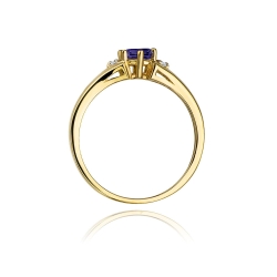 Pierścionek zaręczynowy z żółtego złota z tanzanitem i diamentami 0,03ct Fire Of Love BW-76-tanzanit