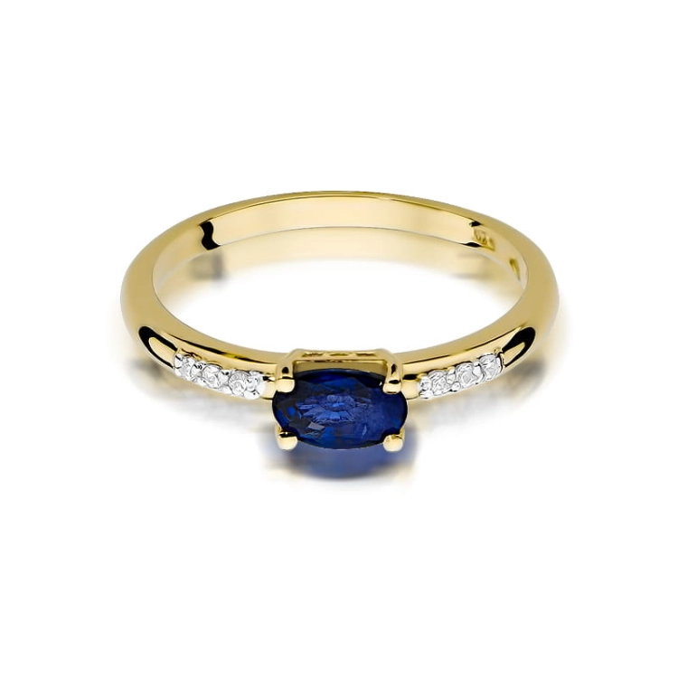 Pierścionek zaręczynowy z żółtego złota z szafirem i diamentami 0,03ct Fire Of Love BW-77-szafir