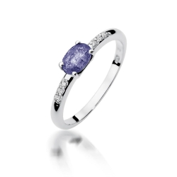 Pierścionek zaręczynowy z białego złota z tanzanitem i diamentami 0,03ct Fire Of Love BW-77-tanzanit-b