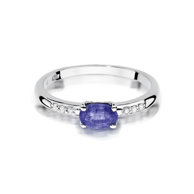 Pierścionek zaręczynowy z białego złota z tanzanitem i diamentami 0,03ct Fire Of Love BW-77-tanzanit-b