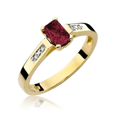 Przejdź do produktu Pierścionek zaręczynowy z żółtego złota z rubinem i diamentami 0,04ct Fire Of Love 