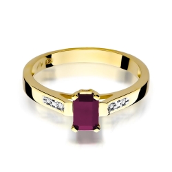 Pierścionek zaręczynowy z żółtego złota z rubinem i diamentami 0,04ct Fire Of Love BW-78-rubin