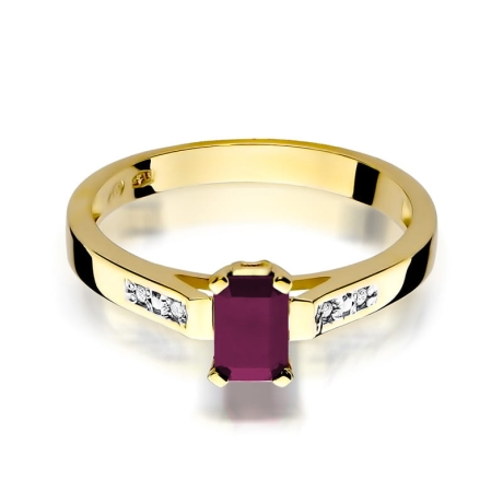 Przejdź do produktu Pierścionek zaręczynowy z żółtego złota z rubinem i diamentami 0,04ct Fire Of Love 