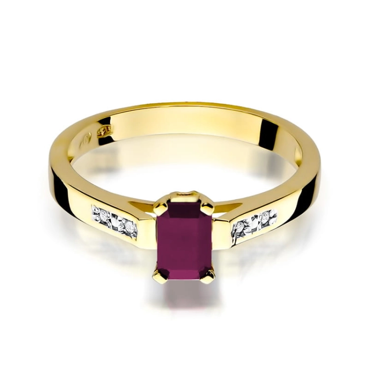 Pierścionek zaręczynowy z żółtego złota z rubinem i diamentami 0,04ct Fire Of Love BW-78-rubin