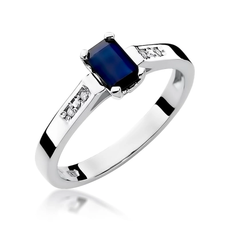 Pierścionek zaręczynowy z białego złota z szafirem i diamentami 0,04ct Fire Of Love BW-78-szafir-b