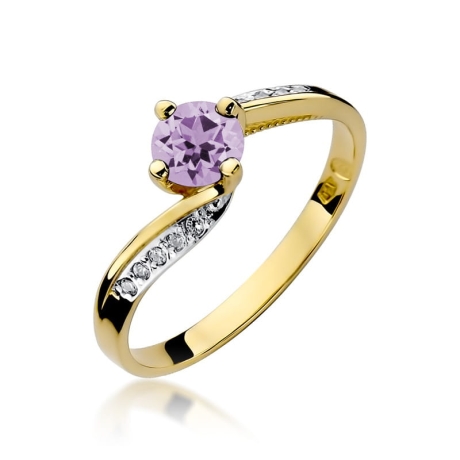 Przejdź do produktu Pierścionek zaręczynowy z żółtego złota z ametystem i diamentami 0,05ct Fire Of Love