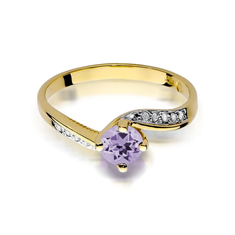 Pierścionek zaręczynowy z żółtego złota z ametystem i diamentami 0,05ct Fire Of Love BW-84-ametyst