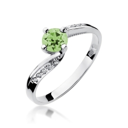 Pierścionek zaręczynowy z białego złota z oliwinem i diamentami 0,05ct Fire Of Love BW-84-oliwin-b