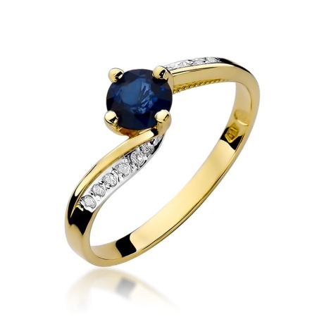 Przejdź do produktu Pierścionek zaręczynowy z żółtego złota z szafirem i diamentami 0,05ct Fire Of Love 