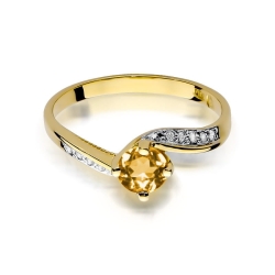 Pierścionek zaręczynowy z żółtego złota z cytrynem i diamentami 0,05ct Fire Of Love BW-84-cytryn
