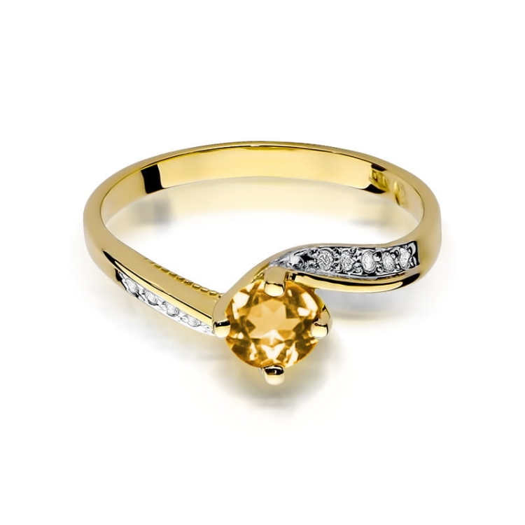 Pierścionek zaręczynowy z żółtego złota z cytrynem i diamentami 0,05ct Fire Of Love BW-84-cytryn
