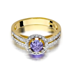 Pierścionek zaręczynowy z żółtego złota z ametystem i diamentami 0,20ct Fire Of Love BW-87-ametyst