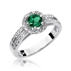 Pierścionek zaręczynowy z białego złota z szmaragdem i diamentami 0,20ct Fire Of Love BW-87-szmaragd-b