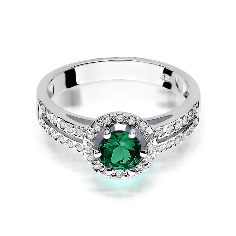 Pierścionek zaręczynowy z białego złota z szmaragdem i diamentami 0,20ct Fire Of Love BW-87-szmaragd-b