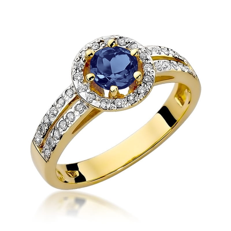 Pierścionek zaręczynowy z żółtego złota z szafirem i diamentami 0,20ct Fire Of Love BW-87-szafir