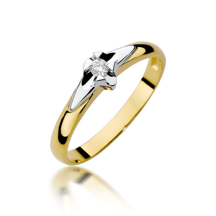 Pierścionek zaręczynowy z żółtego złota z diamentem 0,04ct Fire Of Love BW-88