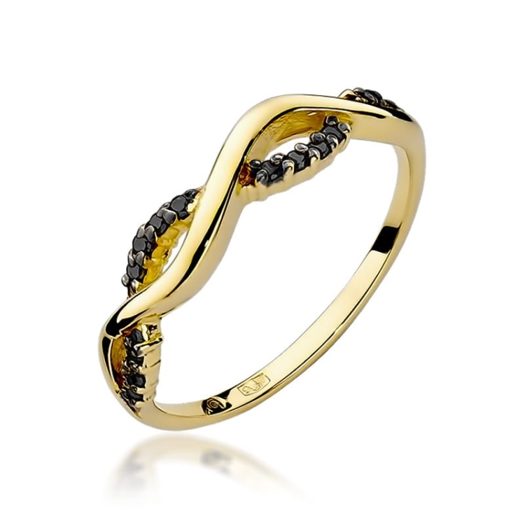 Pierścionek zaręczynowy z żółtego złota z czarnymi diamentami 0,07ct Fire Of Love BW-96-czarne