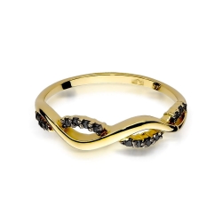Pierścionek zaręczynowy z żółtego złota z czarnymi diamentami 0,07ct Fire Of Love BW-96-czarne