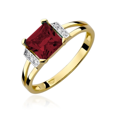 Przejdź do produktu Pierścionek zaręczynowy z żółtego złota z granatem i diamentami 0,03ct Fire Of Love