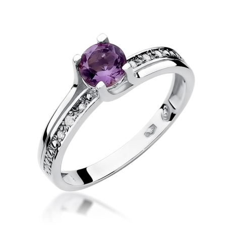 Przejdź do produktu Pierścionek zaręczynowy z białego złota z ametystem i diamentami 0,03ct Fire Of Love