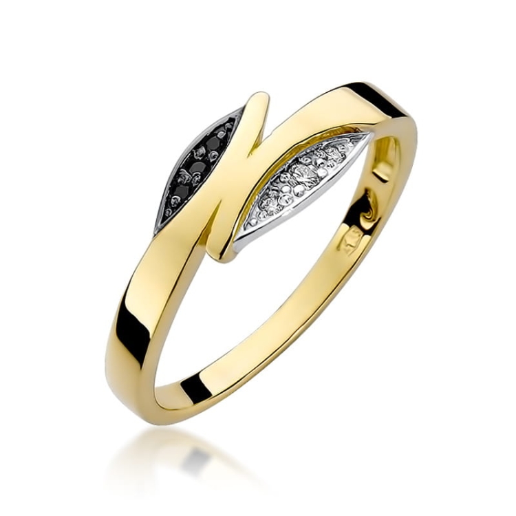 Pierścionek zaręczynowy z żółtego złota z czarnymi i białymi diamentami 0,03ct Fire Of Love BW-107